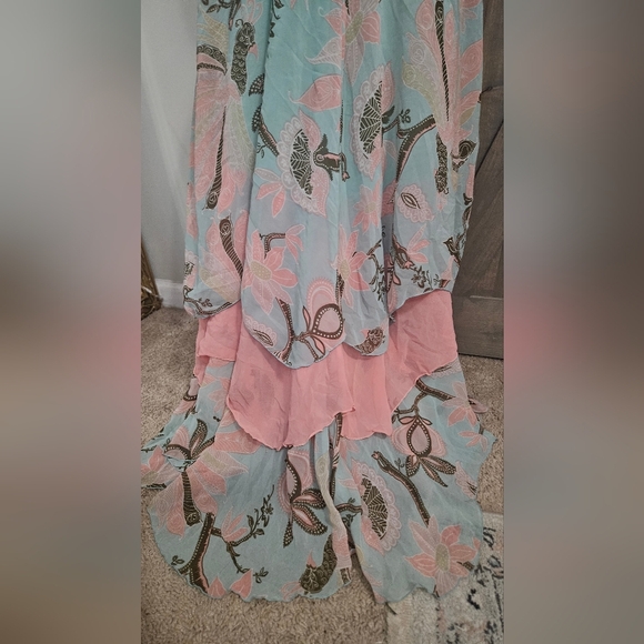 H&M Limited Edition Chiffon Boho Maxi Sundress In Pastel Print Blue/pink. Size 2 - Picture 10 of 15
